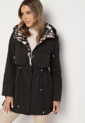 Czarna Kurtka w Stylu Parki z Odpinanym Kapturem i Ozdobną Podszewką Ismerife. Czarne kurtki damskie Born2be, l, bez wzorów. Za 189.99 zł.
