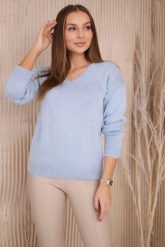 Sweter z dekoltem V niebieski. Niebieskie swetry damskie KESI, l, bez wzorów, z wełny, bez kołnierzyka, plus size, bez ramiączek, bez kaptura. Za 139.05 zł.