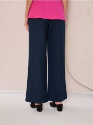 Spodnie palazzo - granatowy. Niebieskie spodnie materiałowe damskie Sinsay, l, bez wzorów. Za 49.99 zł.