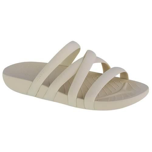 Klapki damskie Crocs Splash Strappy Sandal. Białe klapki damskie Crocs, bez wzorów, z materiału, bez obcasa. Za 278.00 zł.