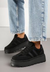 Czarne Sneakersy Typu Klasyczne Tenisówki na Grubej Podeszwie Nilmio. Czarne trampki i tenisówki damskie Born2be, bez wzorów, z jeansu, eleganckie, bez zapięcia. Za 84.99 zł.