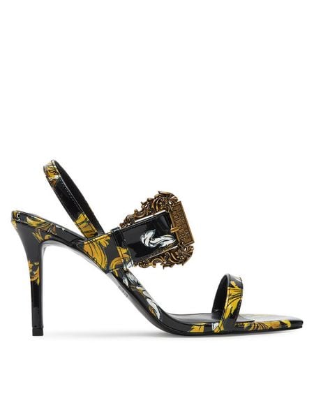 Versace Jeans Couture Sandały 78VA3S71 Czarny. Czarne sandały damskie Versace Jeans Couture, bez wzorów, z jeansu, bez obcasa, na szpilce, bez zapięcia. Za 569.99 zł.
