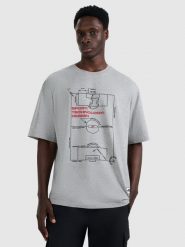 4F T-shirt oversize z nadrukiem męski - szary L. Szare t-shirty męskie 4f, l, bez wzorów, bez kołnierzyka. Za 79.99 zł.