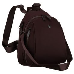 Mały, bordowy plecak damski wykonany z poliestru, wyposażony w dodatkowy pasek - Peterson. Czerwone plecaki damskie Peterson, bez wzorów. Za 74.99 zł.