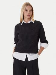 Tommy Hilfiger Sweter Fine WW0WW44993 Czarny Regular Fit. Czarne swetry damskie Tommy Hilfiger, xl, bez wzorów, z bawełny, bez kołnierzyka, bez ramiączek, bez kaptura. Za 559.99 zł.