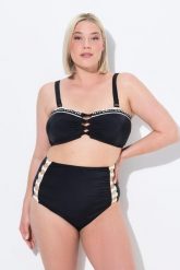 Damskie Bikini wstążki miękkie miseczki regulowane ramiączka wysoki stan. Czarne bikini damskie Ulla Popken, plus size, bez wzorów, plus size. Za 239.99 zł.