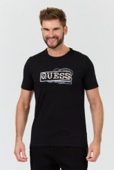 GUESS Czarny męski t-shirt Box Logo, Rozmiar L. Czarne t-shirty męskie Guess, l, z aplikacjami, bez kołnierzyka. W wyprzedaży za 128.99 zł.