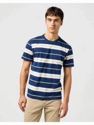 MESKA KOSZULKA WRANGLER STRIPE TEE BLACK IRIS 112362724. Czarne t-shirty męskie Wrangler, s, bez wzorów, bez kołnierzyka. Za 79.99 zł.