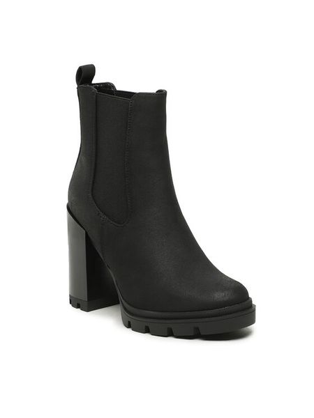 ONLY Botki 15304858 Czarny. Czarne botki damskie Only, ze skóry, bez obcasa, na słupku, bez zapięcia. Za 199.99 zł.