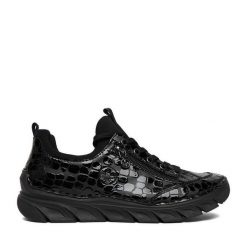 Sneakersy Rieker. Czarne półbuty damskie Rieker, bez wzorów, bez obcasa, na płaskiej podeszwie, bez zapięcia. Za 349.99 zł.