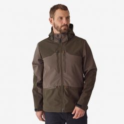 Softshell outdoor Solognac 500. Brązowe kurtki męskie SOLOGNAC, xl, bez wzorów, z softshellu, sportowe, bez kaptura. Za 299.99 zł.