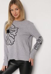 Szary Sweter Ozdobiony Haftowanymi Kwiatami Halatusea. Szare swetry damskie Born2be, z aplikacjami, z jeansu, klasyczne, bez kołnierzyka, bez ramiączek, bez kaptura. Za 69.99 zł.