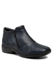 Rieker Botki L3882-15 Granatowy. Niebieskie botki damskie Rieker, ze skóry, bez obcasa, na płaskiej podeszwie, bez zapięcia. Za 299.99 zł.