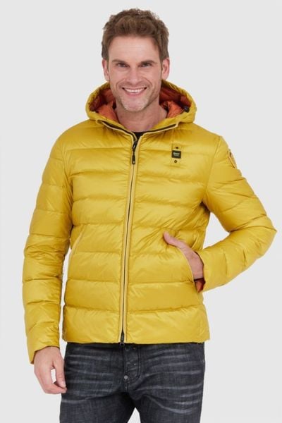 BLAUER Żółta męska puchowa kurtka Sergio z kapturem, Rozmiar 3XL. Żółte kurtki męskie Blauer USA, l, bez wzorów, z puchu, z kapturem. W wyprzedaży za 699.99 zł.