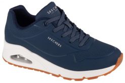 Buty sportowe Sneakersy damskie, Uno-Stand on Air. Niebieskie obuwie sportowe damskie Skechers, bez wzorów, z materiału, trekkingowe. Za 329.99 zł.
