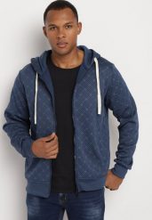 Granatowa Rozpinana Bluza z Bawełną Kapturem i Ściągaczami Corira. Niebieskie bluzy męskie Born2be, l, bez wzorów, z bawełny. Za 89.99 zł.