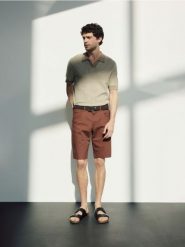 Strukturalny sweter polo - beżowy. Brązowe swetry przez głowę męskie Reserved, l, bez wzorów, z bawełny, bez kołnierzyka. Za 119.99 zł.