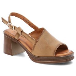 Sandały damskie Vinceza, cholewka ze skóry naturalnej na stabilnym klocku, beżowe, 39994. Brązowe klapki damskie VINCEZA, bez wzorów, ze skóry, bez obcasa, na obcasie, bez zapięcia. Za 159.00 zł.