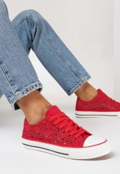 Czerwone Ażurowe Trampki z Cholewką Przed Kostkę Iilira. Czerwone trampki i tenisówki damskie Born2be, z aplikacjami, boho, przed kostkę, bez zapięcia. Za 44.99 zł.
