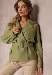 Zielona Jednorzędowa Kurtka Oversize z Imitacji Skóry i Paskiem Maxx. Zielone kurtki damskie Renee, xl, bez wzorów, ze skóry, bez kaptura. Za 109.99 zł.