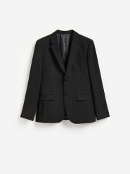 Marynarka slim fit z domieszką wiskozy - czarny. Czarne marynarki męskie Reserved, bez wzorów, z tkaniny. Za 359.99 zł.