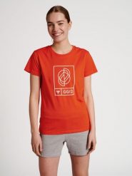 Koszulka damska Hummel S/S. Czerwone t-shirty damskie Hummel, l, bez wzorów, z bawełny, klasyczne, bez kołnierzyka. Za 129.50 zł.