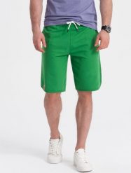 Ombre Męskie szorty dresowe z zaokrągloną nogawką - zielone V4 OM-SRSK-0105 S. Zielone krótkie spodenki sportowe męskie Ombre, m, bez wzorów, z dresówki. Za 39.99 zł.