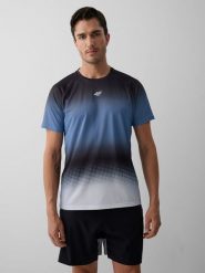 4F Koszulka do biegania regular szybkoschnąca męska - denim M. Niebieskie koszulki sportowe męskie 4f, m, bez wzorów, z denimu, sportowe, bez kołnierzyka. Za 129.99 zł.