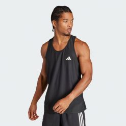 Koszulka Own The Run Tank. Czarne koszulki sportowe męskie Adidas, s, bez wzorów, z materiału, sportowe, bez kołnierzyka. Za 149.00 zł.