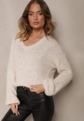 Jasnobeżowy Sweter z Dodatkiem Wełny i Szerokimi Rękawami Inathira. Brązowe swetry damskie Renee, na zimę, bez wzorów, z jeansu, casualowe, bez kołnierzyka, bez ramiączek, bez kaptura. Za 139.99 zł.