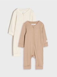 Śpiochy 2 pack - beżowy. Brązowe śpioszki niemowlęce Sinsay, z materiału, bez ramiączek. Za 39.99 zł.