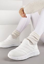 Białe Sneakersy Śniegowce na Platformie z Tłoczeniem i Pikowaną Cholewką Vermina. Białe śniegowce i trapery damskie Renee, z dresówki. Za 79.99 zł.