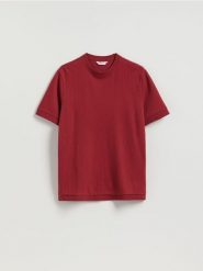 T-shirt regular ze strukturalnej dzianiny - czerwony. Czerwone t-shirty męskie Reserved, l, bez wzorów, z bawełny, bez kołnierzyka. Za 79.99 zł.