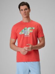 T-shirt regular z nadrukiem męski 4F 4FRSS26TTSHM4305. Czerwone t-shirty męskie 4f, na lato, l, bez wzorów, z bawełny, klasyczne, bez kołnierzyka. Za 69.99 zł.