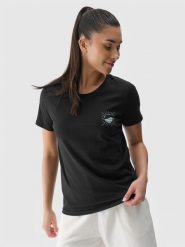 4F T-shirt regular z nadrukiem damski - czarny XS. Czarne koszulki sportowe damskie 4f, xs, bez wzorów, z bawełny, klasyczne, bez kołnierzyka. W wyprzedaży za 29.99 zł.