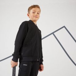 Kurtka do tenisa dla chłopców Artengo TJK500. Czarne bluzy dla chłopców KUIKMA, bez wzorów, z bawełny, młodzieżowe, bez kaptura. Za 79.99 zł.