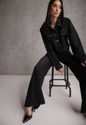 Czarne Szerokie Jeansy Palazzo z Bawełną High Waist Zinnasira. Czarne jeansy damskie Renee, z podwyższonym stanem. Za 139.99 zł.