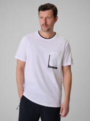 4F T-shirt regular z nadrukiem męski - biały S. Białe t-shirty męskie 4f, m, bez wzorów, z dzianiny, bez kołnierzyka. Za 59.99 zł.