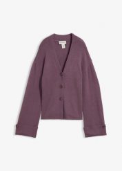 Taliowany kardigan z mieszanki wiskozy. Fioletowe kardigany damskie bonprix, bez wzorów, z wiskozy, eleganckie. Za 139.99 zł.