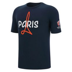 Koszulka Macron RWC France 2023 Paris. Niebieskie koszulki sportowe męskie Macron, m, bez wzorów, z materiału, bez kołnierzyka, bez ramiączek. Za 179.50 zł.