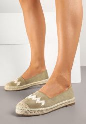 Zielone Espadryle z Plecionką i Motywem Zygzaków Sdivaria. Zielone espadryle damskie Born2be, bez wzorów, bez obcasa, bez zapięcia. Za 69.99 zł.