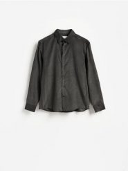 Sztruksowa koszula regular fit - zielony. Zielone koszule męskie Reserved, l, bez wzorów, z bawełny, bez kołnierzyka, bez ramiączek. Za 129.99 zł.