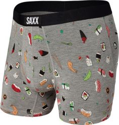 SAXX Bokserki męskie SAXX VIBE BOXER BRIEF GREY SUSHI DOOBIE DOO S. Szare bokserki męskie Saxx, m, bez wzorów. Za 103.99 zł.