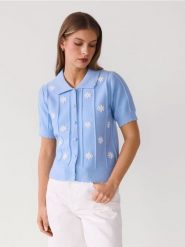 Kardigan z kołnierzem - jasnoniebieski. Niebieskie kardigany damskie Reserved, l, bez wzorów, z dzianiny. Za 129.99 zł.