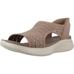 Sandały SKECHERS 119805S Brązowy. Brązowe sandały damskie Skechers, bez wzorów, z tkaniny, bez obcasa, bez zapięcia. Za 297.99 zł.