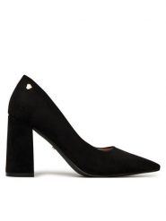 DeeZee Czółenka KB-008A Czarny. Czarne czółenka damskie DeeZee, bez wzorów, z materiału, bez obcasa, bez zapięcia. Za 139.99 zł.