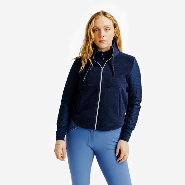 Bluza jeździecka damska 500 ciepła. Niebieskie bluzy damskie FOUGANZA, na jesień, s, bez wzorów, z materiału, bez kaptura. Za 49.99 zł.