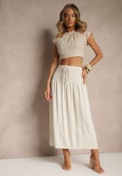 Beżowa Spódnica z Wiskozą i Lnem High Waist o Rozkloszowanym Kroju Lumerellea. Brązowe spódnice damskie Renee, l, bez wzorów, ze lnu, eleganckie, z podwyższonym stanem, maxi, dopasowane. Za 49.99 zł.