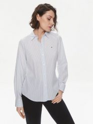 Tommy Hilfiger Koszula Essential WW0WW41002 Niebieski Regular Fit. Niebieskie bluzki damskie Tommy Hilfiger, bez wzorów, z bawełny, bez kołnierzyka, bez ramiączek. Za 239.99 zł.
