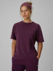 4F T-shirt loose gładki damski - fioletowy S. Fioletowe t-shirty damskie 4f, s, bez wzorów, z bawełny, bez kołnierzyka. Za 79.99 zł.